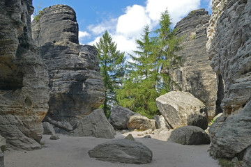 Sandstone rock formation Tiske steny, Czech Republic