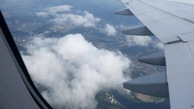 Smooth sequence, flying in the sky. Flight Sideways Above Clouds.View from the window. Perfect looping, long duration, easy color gradable.