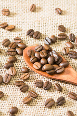Coffee beans on a wooden table