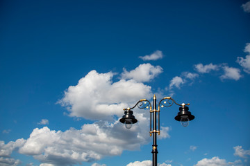 impressive beautiful blue sky and clouds street lamp