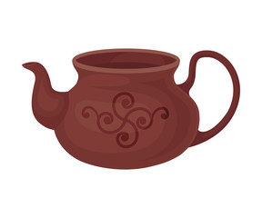 Clay brown teapot without a lid. Vector illustration on a white background.