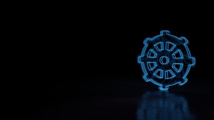 3d glowing wireframe symbol of symbol of dharmachakra isolated on black background