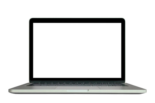 Laptop computer with blank screen isolated on white background