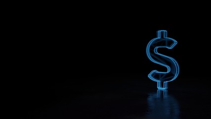 Obraz premium 3d glowing wireframe symbol of symbol of dollar sign isolated on black background