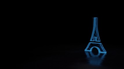 3d glowing wireframe symbol of symbol of Eiffel tower isolated on black background