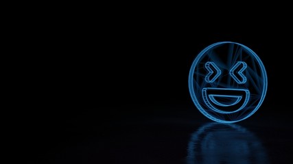 3d glowing wireframe symbol of symbol of emoticons laughing  isolated on black background