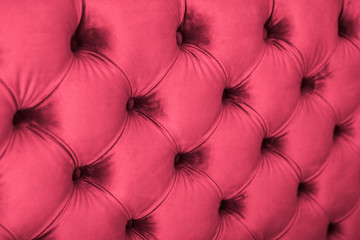 Pink luxury velour quilted sofa upholstery with buttons, elegant home decor texture and background