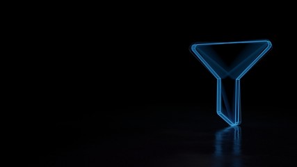 3d glowing wireframe symbol of symbol of filter isolated on black background