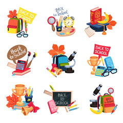 Set composition on a school theme. Vector illustration on a white background.