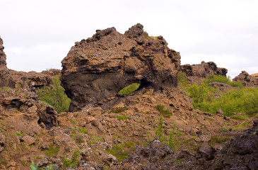 Dimmuborgir or the Black Fortress is a dramatic expanse of lava in the Lake Mývatn area. Iceland, Europe.