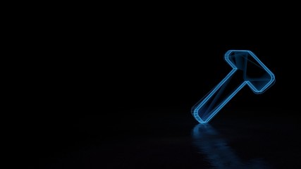 3d glowing wireframe symbol of symbol of hammer isolated on black background