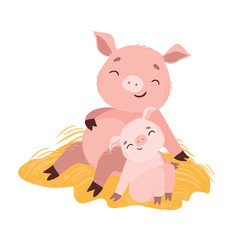 Obraz na płótnie Canvas Vector illustration. mom pig and piglet baby. Happy Mothers Day Greeting Card