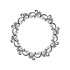 Round calligraphic vector wedding frame wreath with place for text. Isolated flourish vintage element for design. Perfect for holidays, Thanksgiving Day, Valentines Day, greeting card