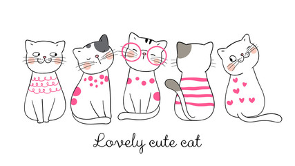 Draw banner funny cat pink pastel.