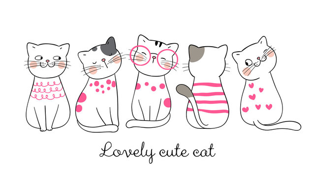 Draw banner funny cat pink pastel.