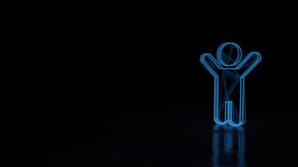 3d glowing wireframe symbol of symbol of child isolated on black background