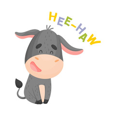 Cartoon gray donkey. Vector illustration on a white background.