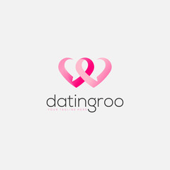 love and chat dating logo design with heart - obrazy, fototapety, plakaty