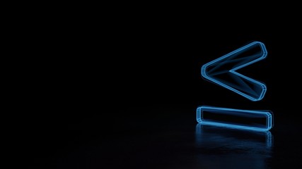 Obraz premium 3d glowing wireframe symbol of symbol of less than equal isolated on black background