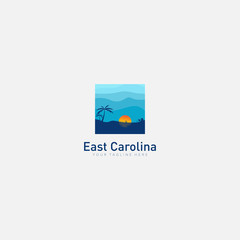 east carolina resort logo designs with palm and beach