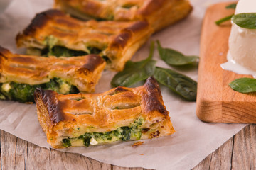 Pie with spinach and ricotta cheese. 