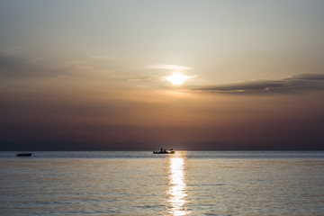 Sunrise in the early morning hours in the village Leptokaria, Greece