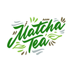 Matcha tea hand drawn illustration. Template for card banner and poster for restaurant menu and package. Vector illustration