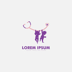 pediatrician logo designs with child and stethoscope purple feminine doctor