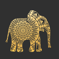 Golden Abstract Ornamental Elephant Shape. Vector Animal for Your Design.