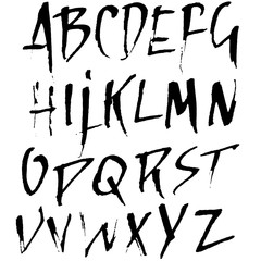 Hand drawn dry brush font. Modern brush lettering. Grunge style alphabet. Vector illustration.