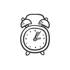 Vector alarm clock. Sketch contour doodle black white illustration.