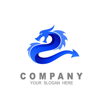 Dragon logo design template, dragon fire logo, vector illustration, blue icon vector