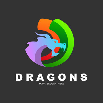 Dragon logo design template, brand logo design concept, vector illustration, circle icon with dragon vector, colorful logo template