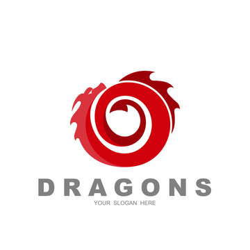 Dragon logo with circular design vector, snake icon template, red logo and dragon design illustration