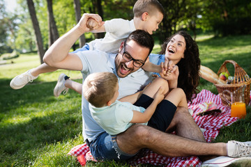 Family with children enjoying a summer day together outdoor