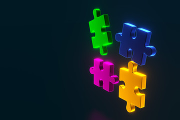 Colorful shiny puzzle. Business concept. 3d rendering