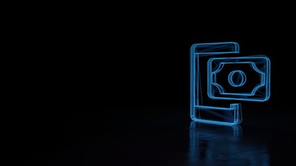 3d glowing wireframe symbol of symbol of payment method  isolated on black background