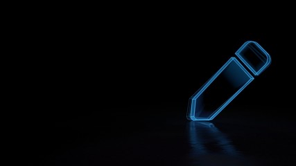 3d glowing wireframe symbol of symbol of pen isolated on black background