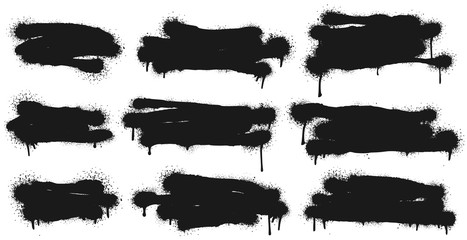Spray paint backgrounds. Abstract sprayed paints grunge street art, splatter painted texture. Graffiti stamp, spraying textured drip brush. Isolated vector icons set © Tartila