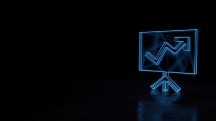 3d glowing wireframe symbol of symbol of presentation  isolated on black background