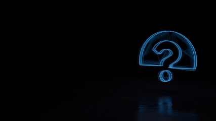 3d glowing wireframe symbol of symbol of question circle isolated on black background