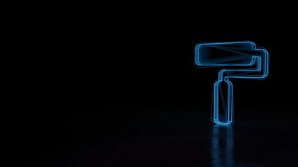3d glowing wireframe symbol of symbol of roller isolated on black background