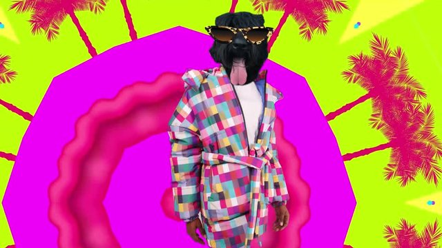 90's and 80`s style vector animation. Colorful pop art background video. Vector illustration retro background palm tree. stock footage