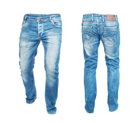 Blank jeans pants frontside and backside isolated on a white background