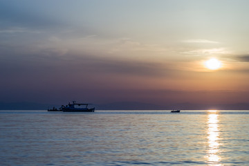 Sunrise in the early morning hours in the village Leptokaria, Greece