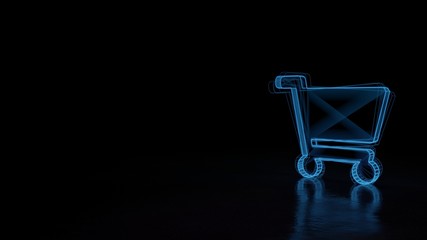 3d glowing wireframe symbol of symbol of shopping cart isolated on black background