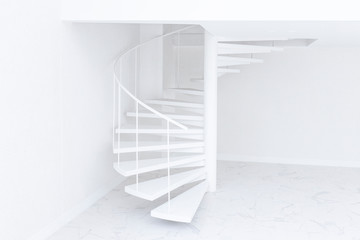 Minimal White Staircase steel curve.text space.