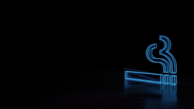 3d glowing wireframe symbol of symbol of smoking isolated on black background
