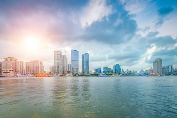 Obraz premium Architectural scenery of Lujiazue and the Bund in Shanghai, China