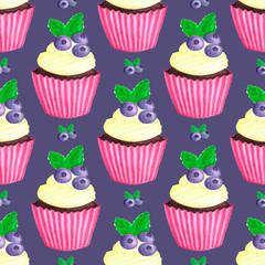 with blueberry cupcake pattern. Nice dessert print